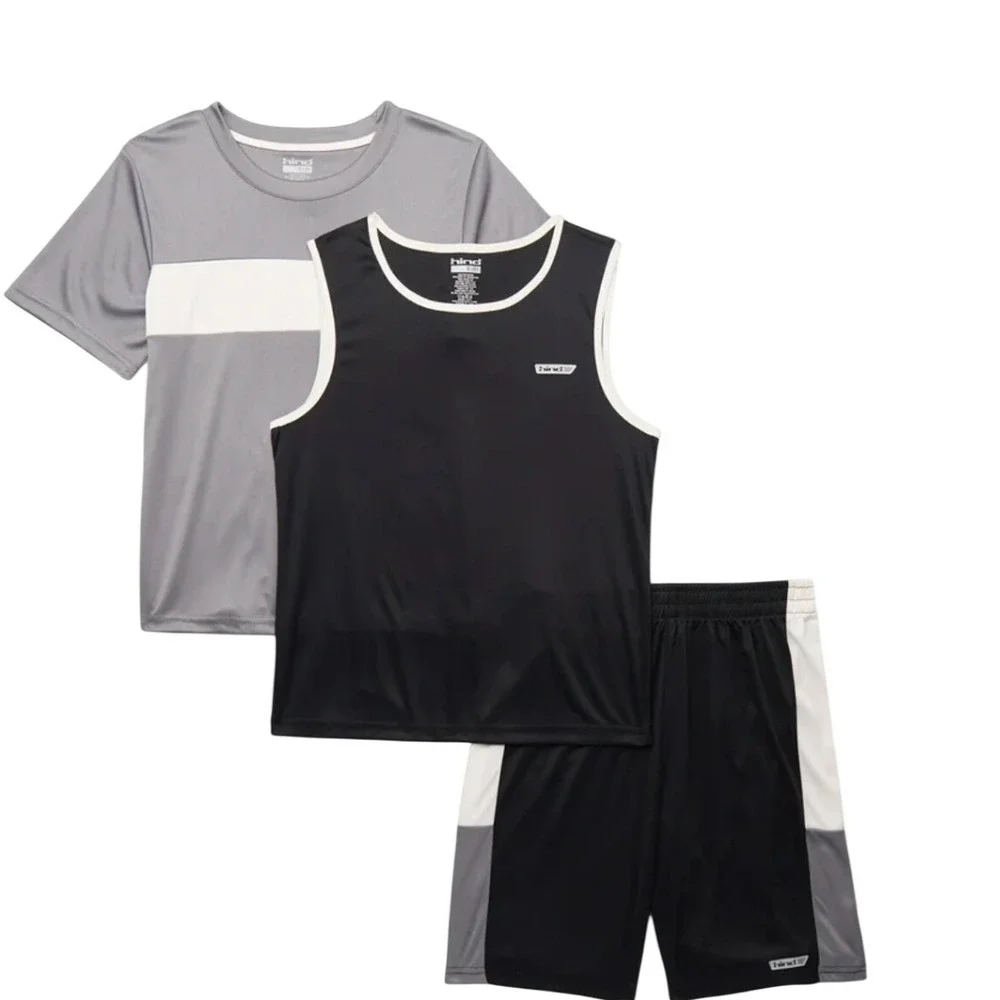 Hind Boys 3-Piece Athletic Set Short Sleeve‎ Shirt Tank Shorts Gray Black size 7